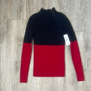 New Lauren by Ralph lauren turtle neck zip sweater black and white red petite xs